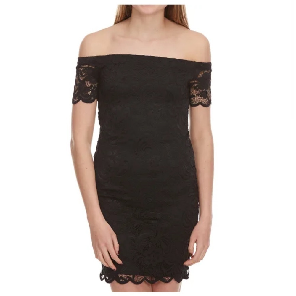 NEW Ambiance Black Off the Shoulder Lace Bodycon Dress Size M